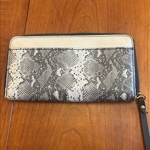 Fossil leather snake print zip around wallet